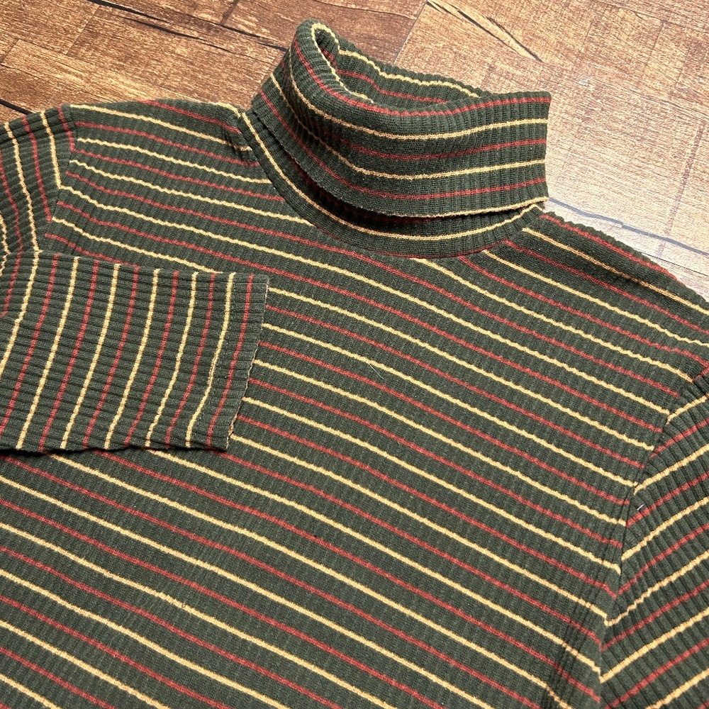 VTG White Stag Striped Turtleneck Womens M Green Red 90s Y2K Academia